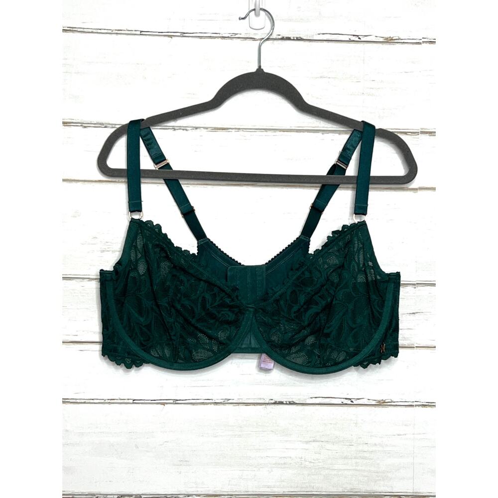 Savage X Fenty Unlined Lace Balconette Bra Green 42DDD Underwire Sheer Lingerie